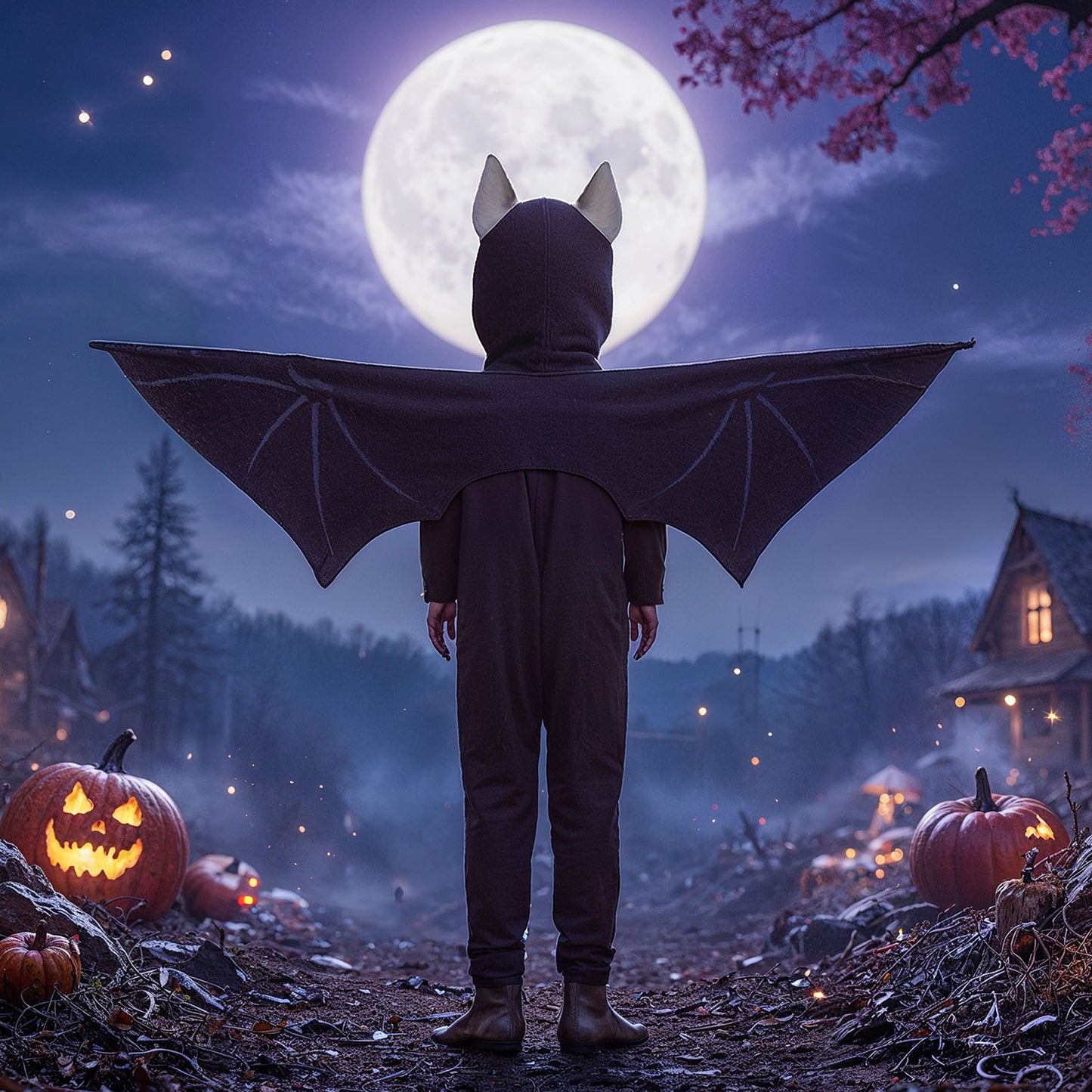 Baksida av gladdermus halloweenmaskeraddräkt för barn