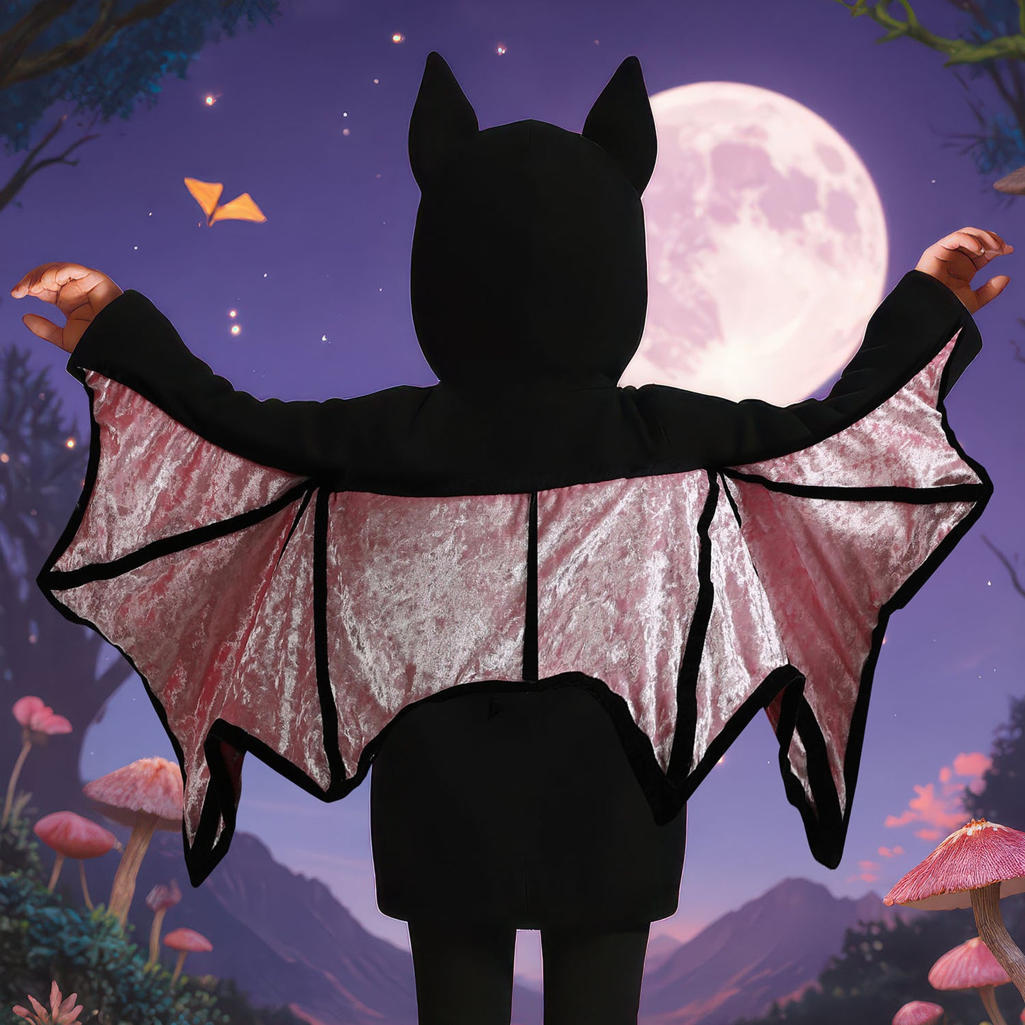 Baksida av halloween fladdermusdräkt för barn