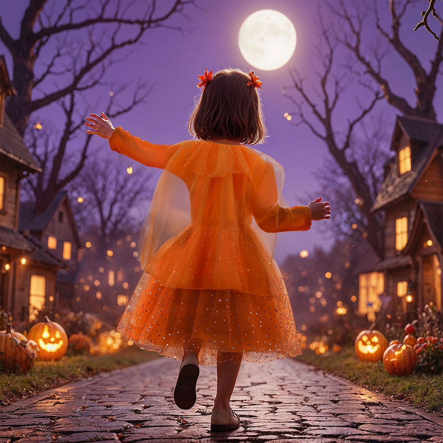 Baksida av halloween pumpaklänning för barn