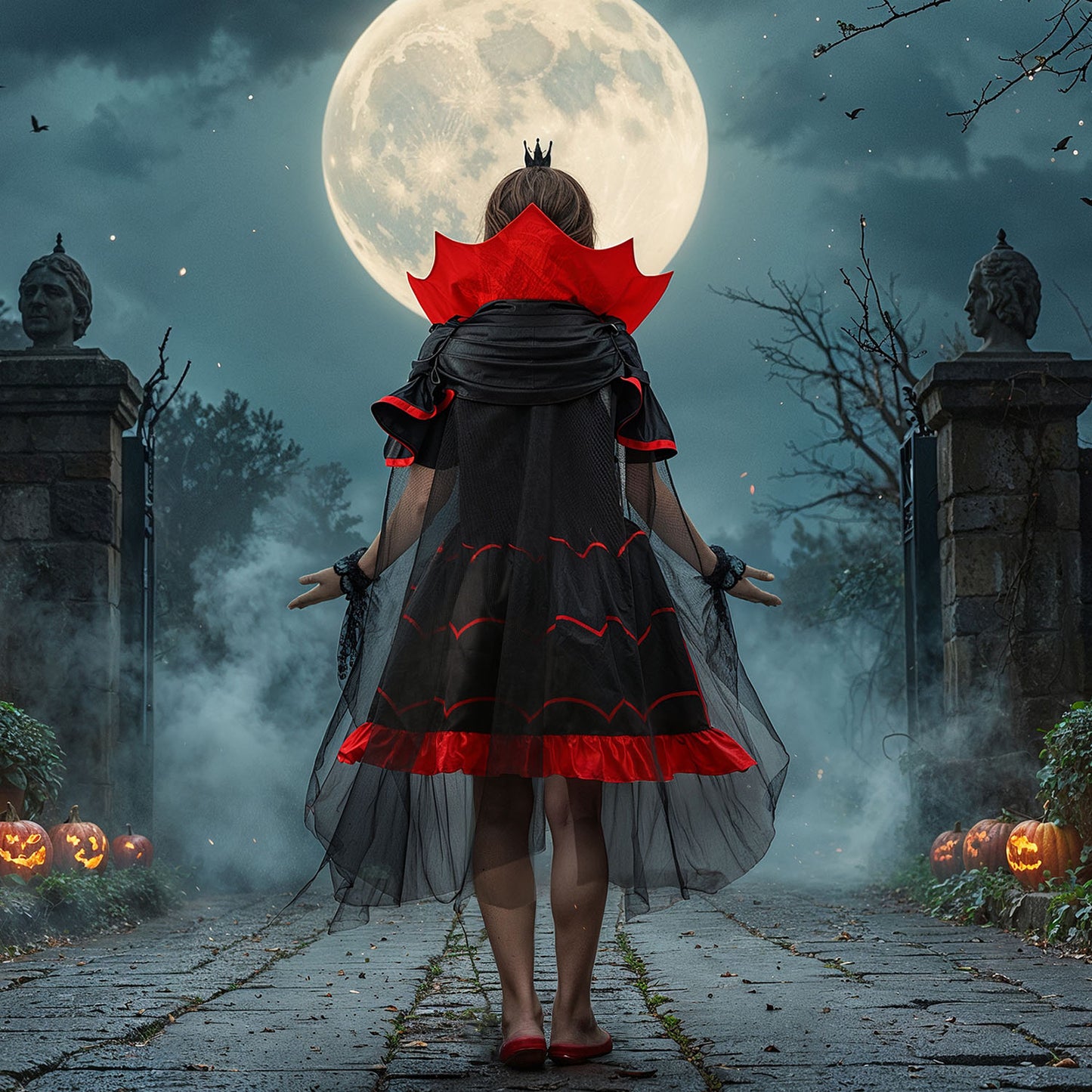 Baksida av halloween vampyrklänning för barn