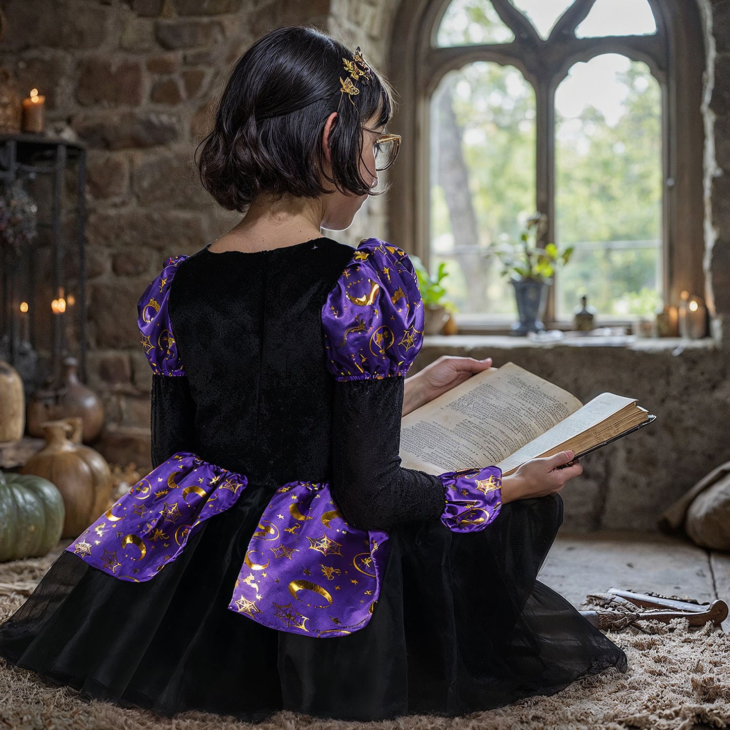Baksida av halloweenklänning för barn