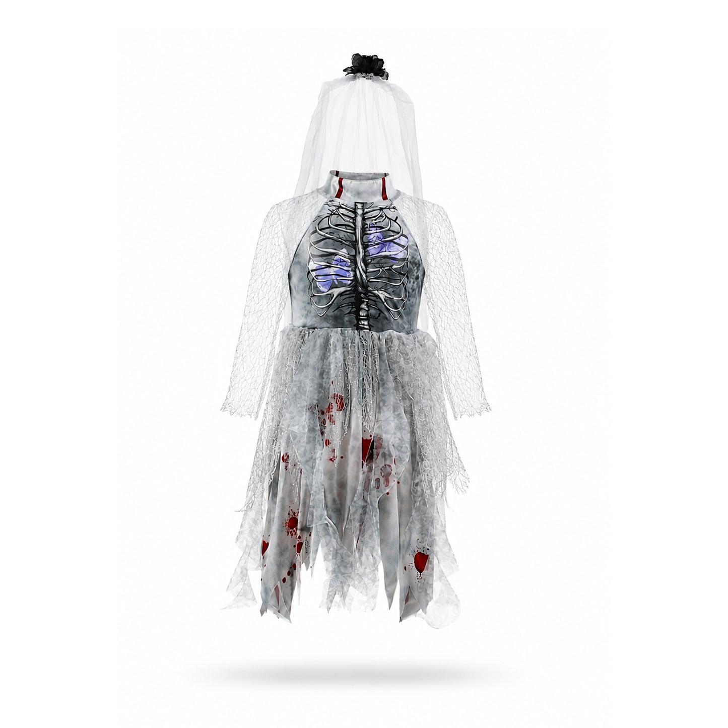 Halloweenklänning skelett med diadem för barn