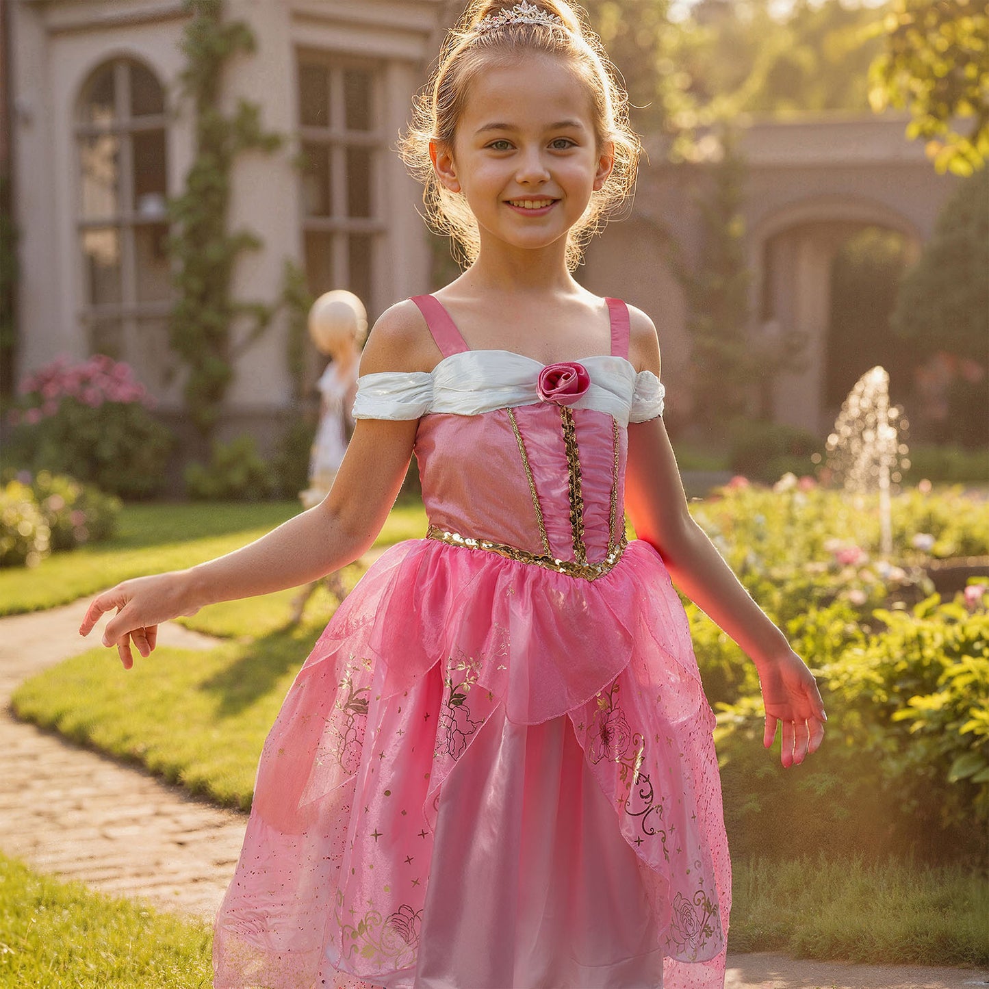 Lång rosa prinsessklänning för barn