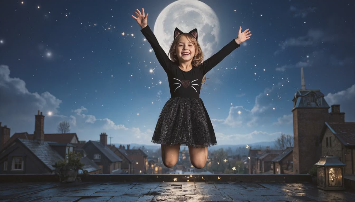 Video på halloween kattklänning med diadem