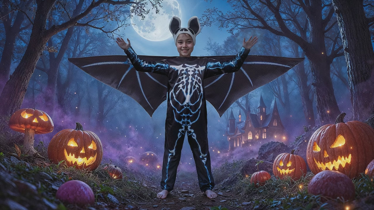 Video på fladdermus halloweenmaskerad dräkt för barn