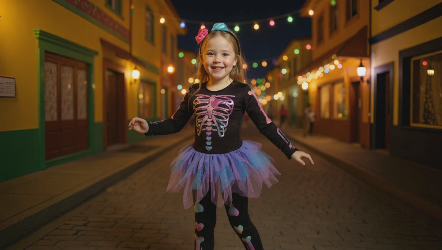 Video på halloween skelett med kjol för barn