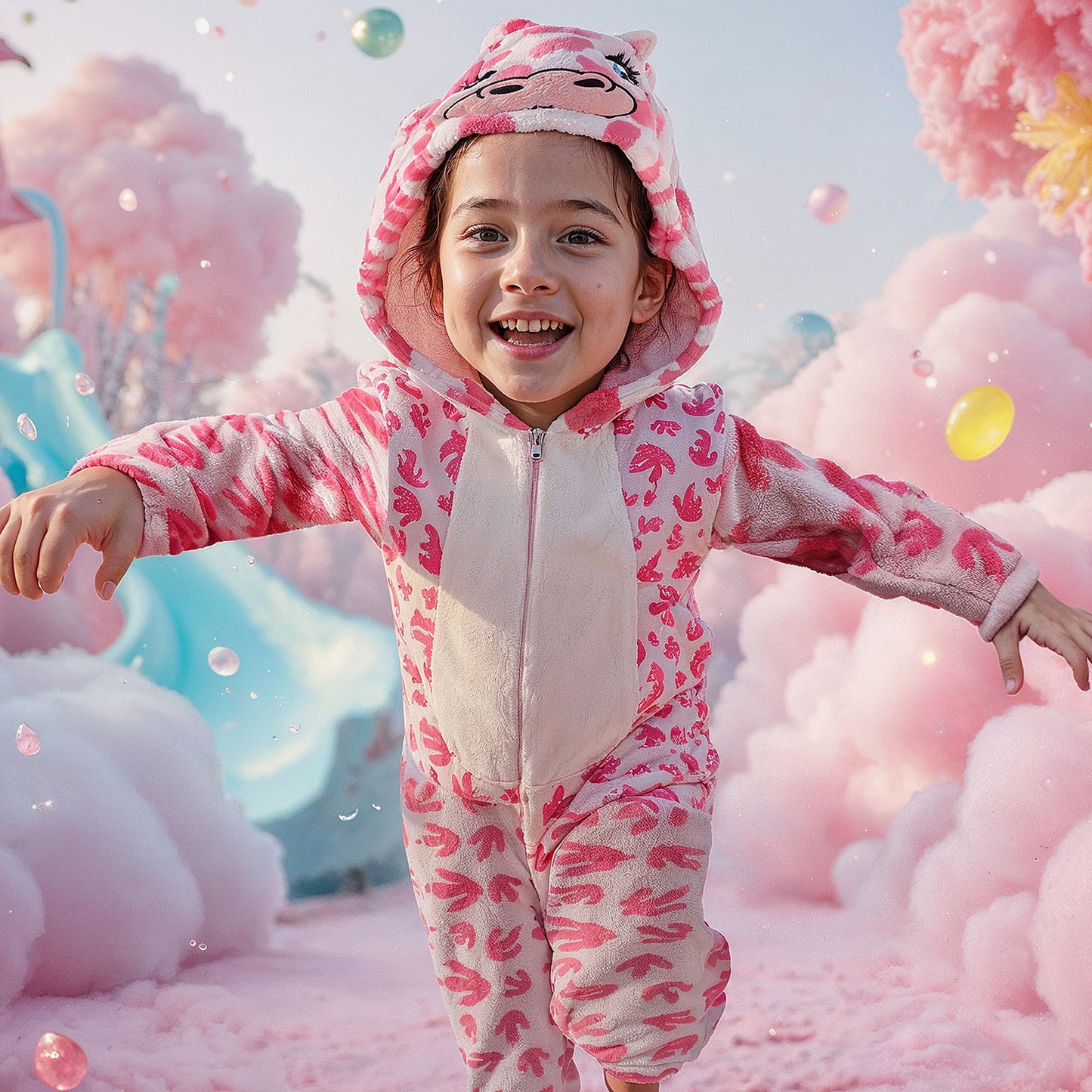 Rosa dinosaurie onepiece maskeraddräkt för barn