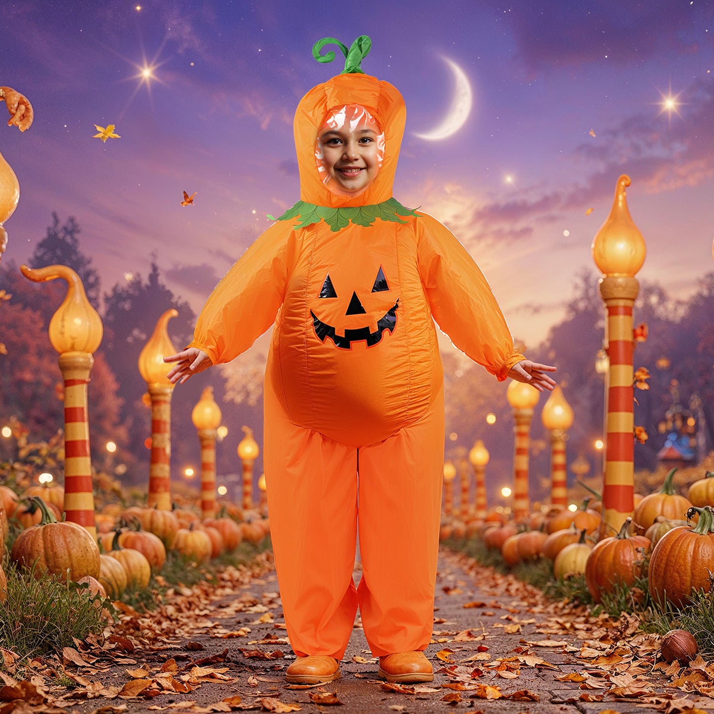 Uppblåsbar halloween pumpadräkt för barn